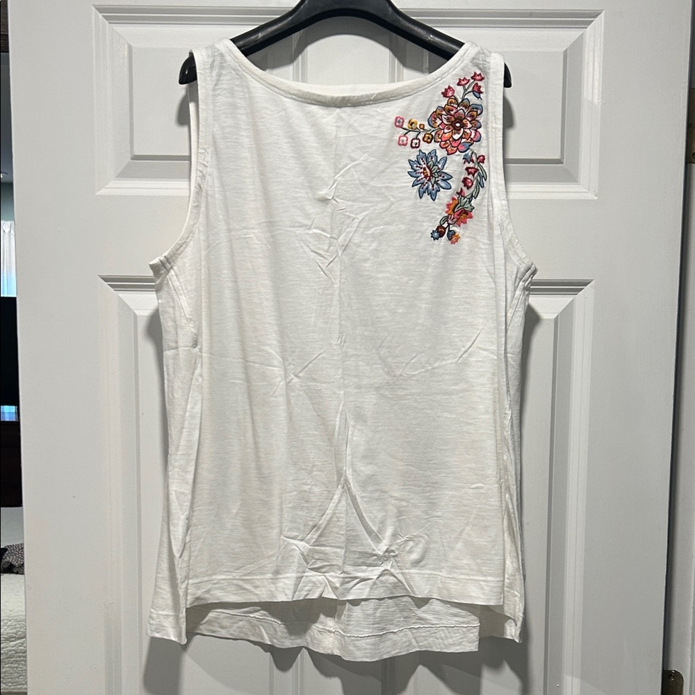 LOFT White Tank Top with Colorful Embroidery
